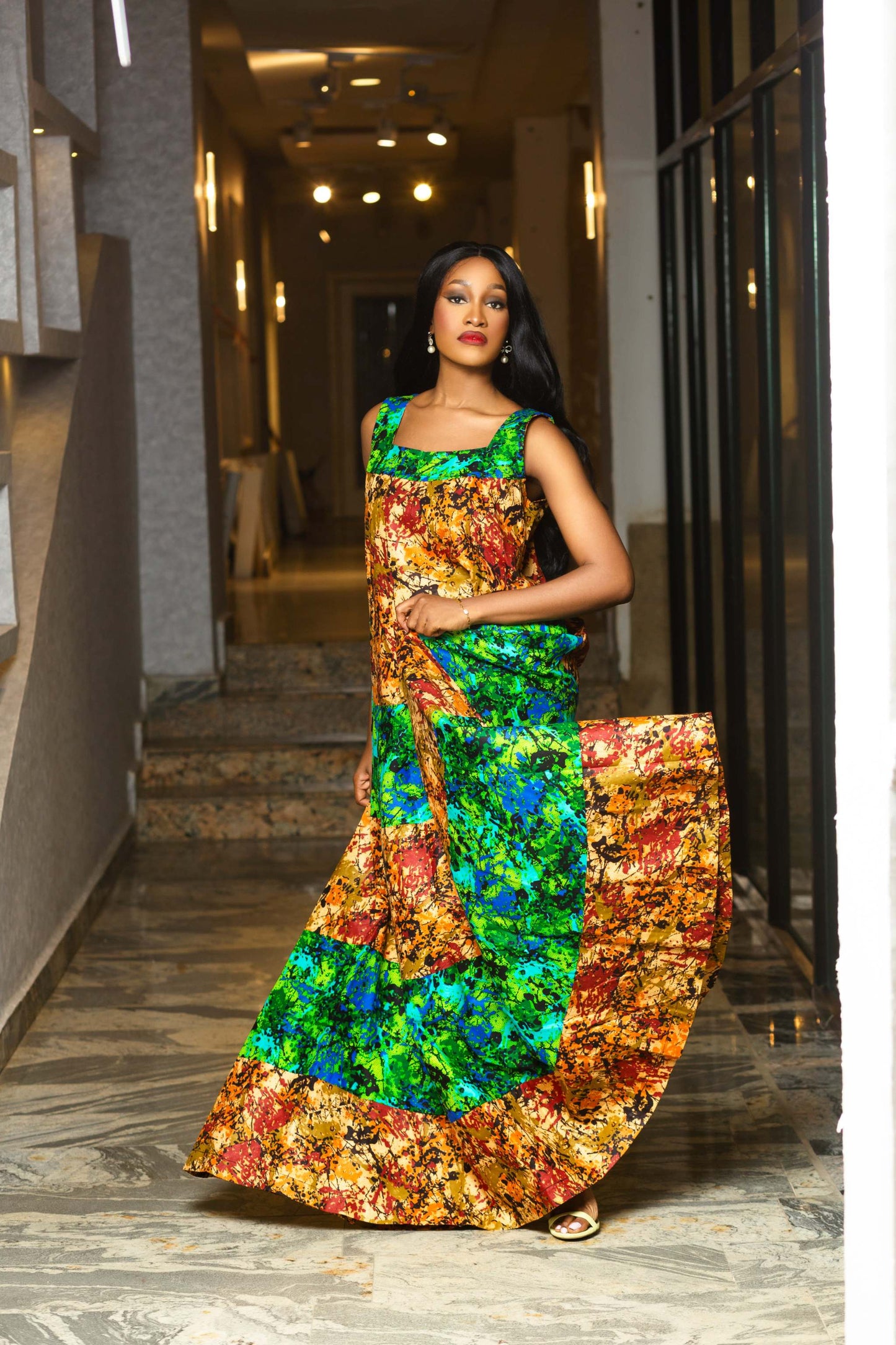 LADE AFRICAN PRINT BLEND MAXI DRESS