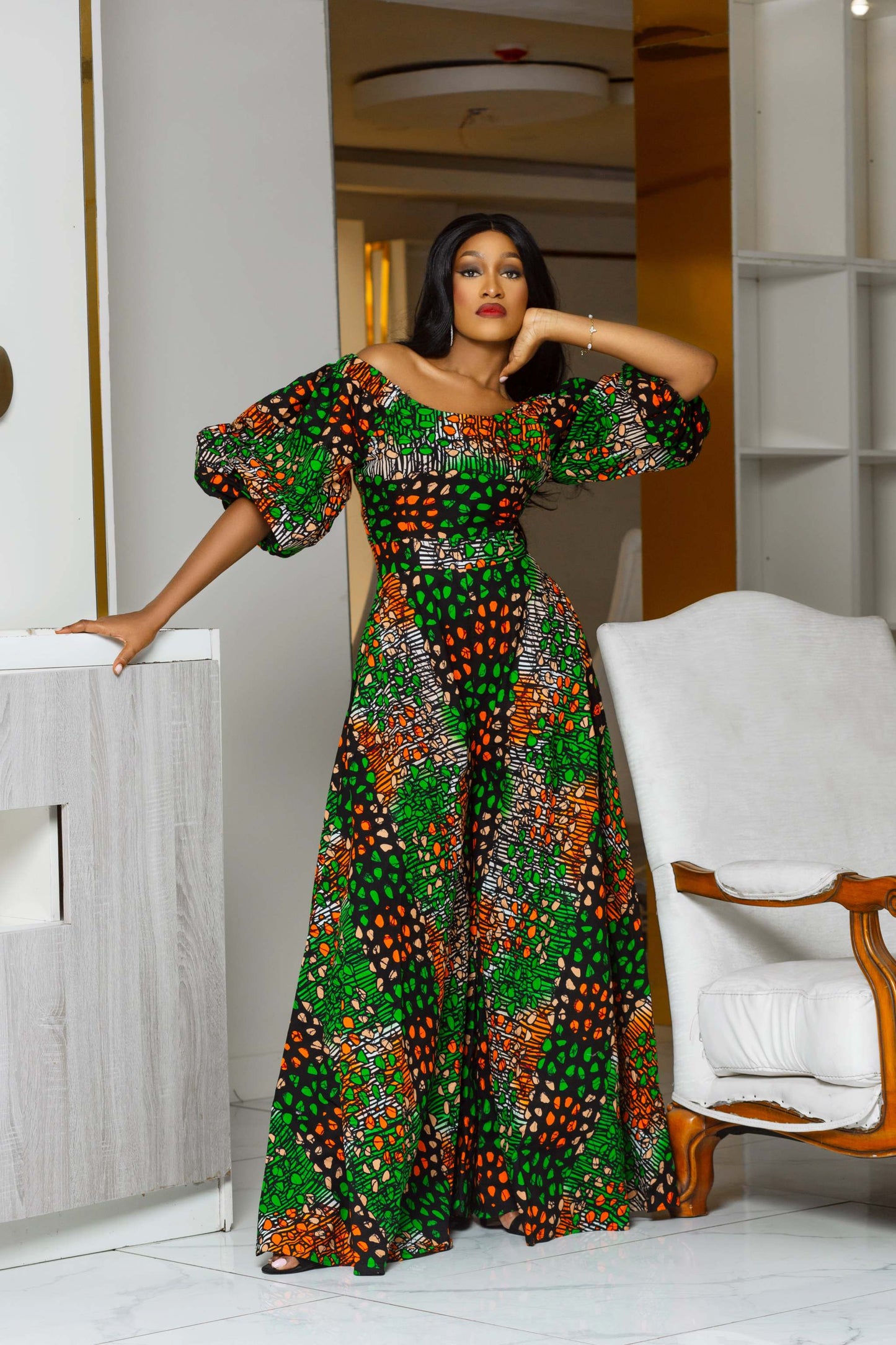 ANJIE AFRICAN PRINT WIDE LEG PALAZZO JUMPSUIT