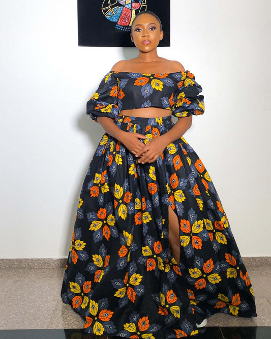 Long Skirt and Crop Top set, Sonia Two Piece Long Skirt and Crop Top