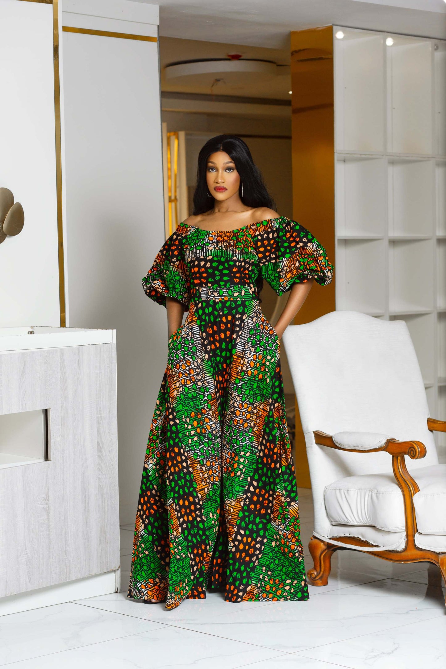 ANJIE AFRICAN PRINT WIDE LEG PALAZZO JUMPSUIT