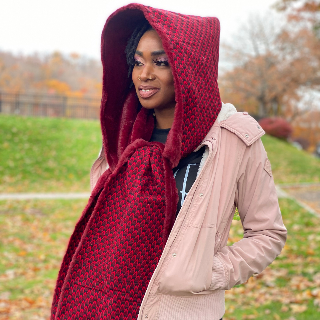 Hooded Scarf Nana fashionable, comfy and cozy in cold weather.
