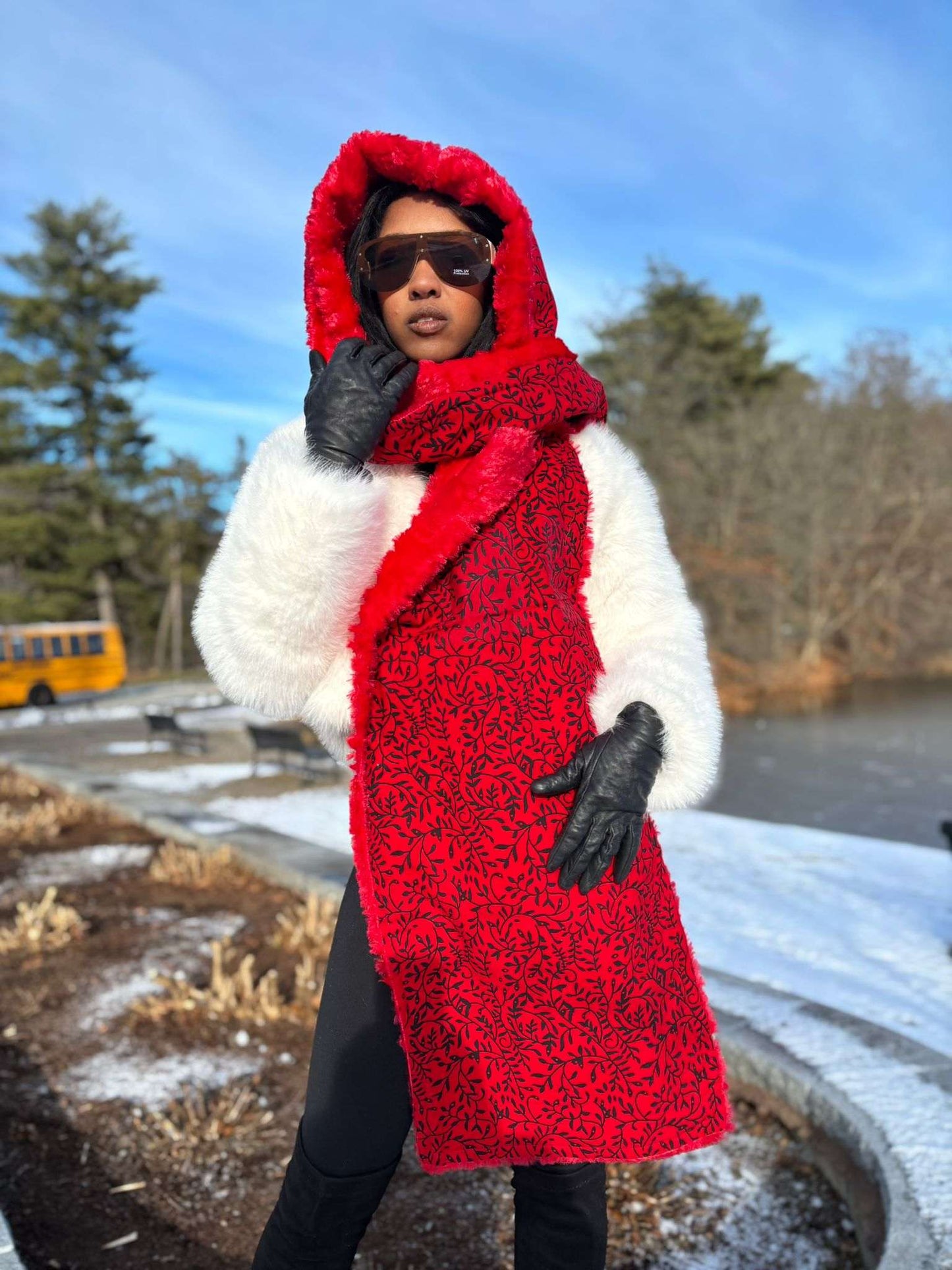 Timi African Ankara Winter Faux Fur Scarf