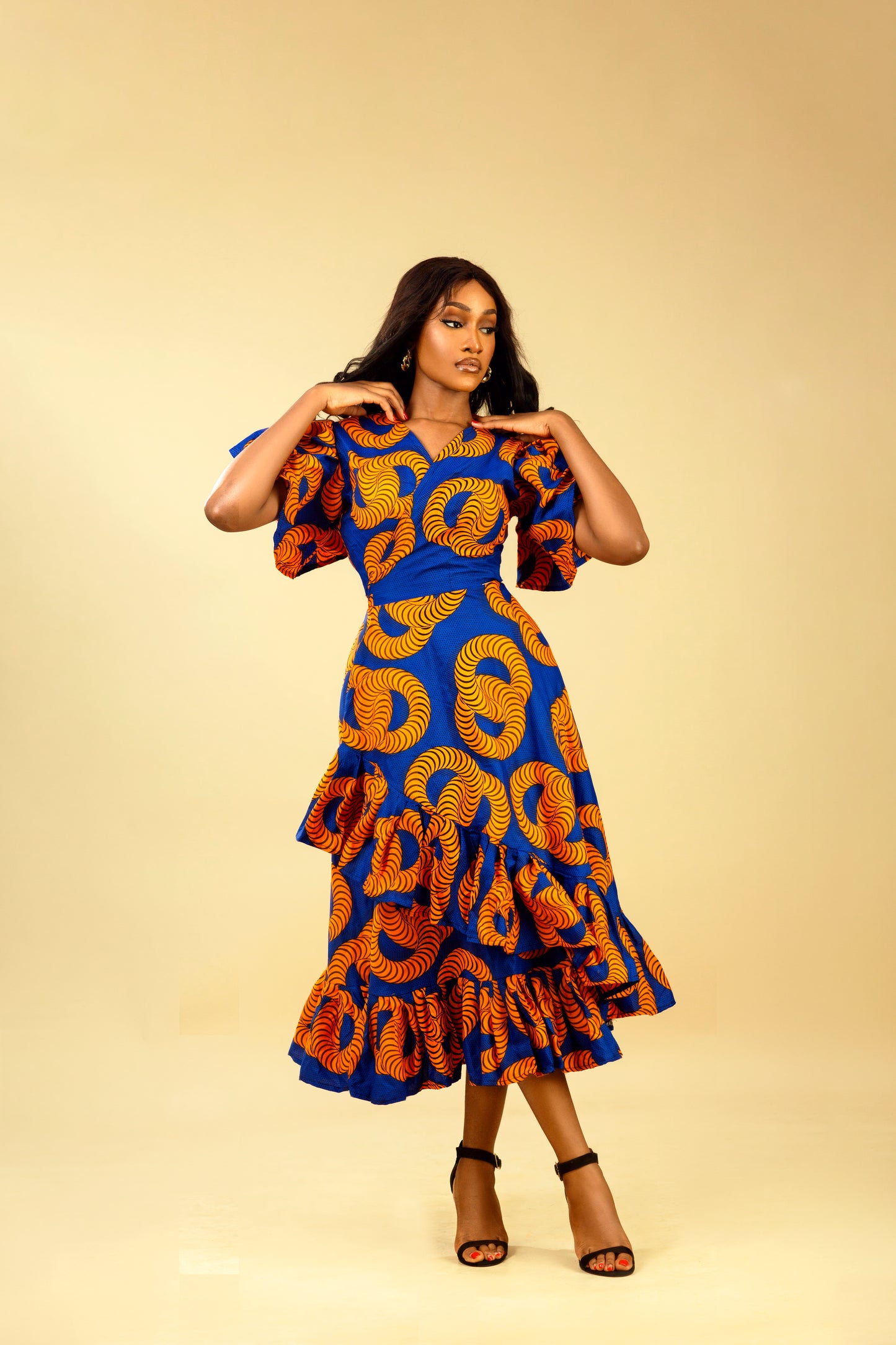 ANNIE AFRICAN PRINT WRAP MIDI  DRESS