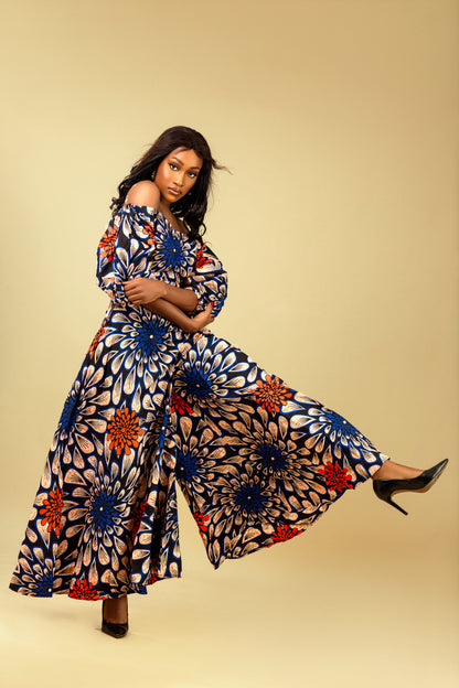 SIMI AFRICAN PRINT WIDE LEG PALAZZO JUMPSUIT