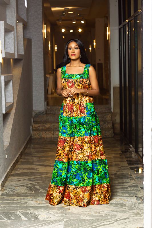 LADE AFRICAN PRINT BLEND MAXI DRESS