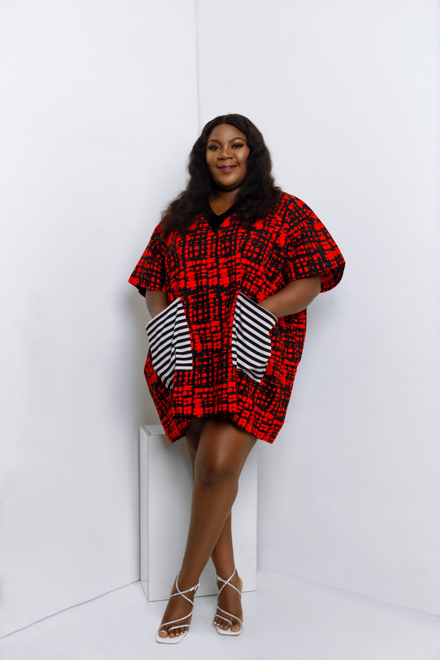 TEMMY AFRICAN PRINT RED AND BLACK DANSHIKI TOP