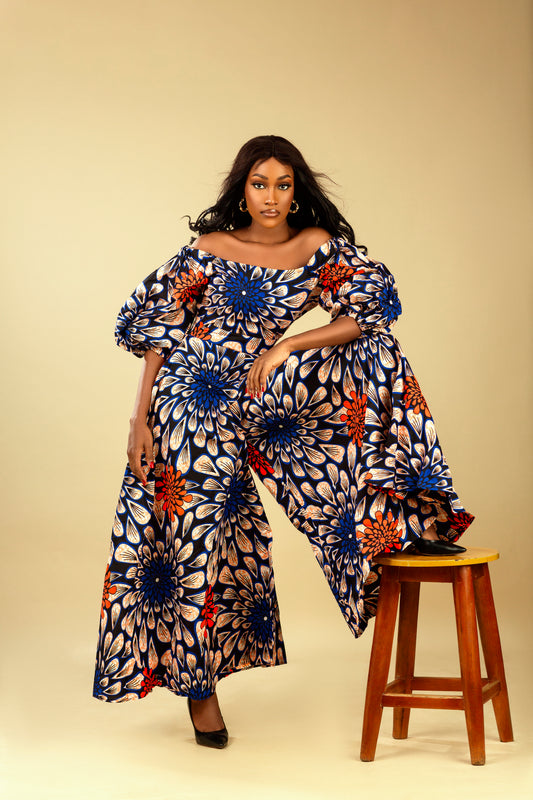 SIMI AFRICAN PRINT WIDE LEG PALAZZO JUMPSUIT