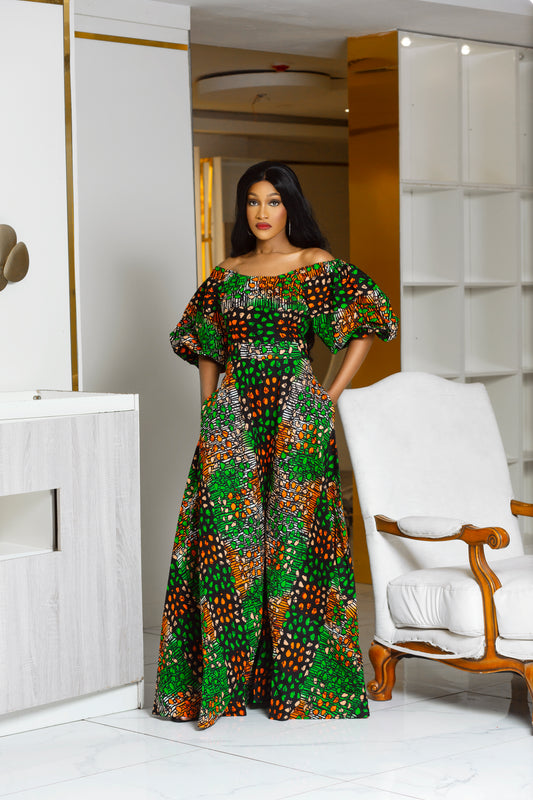 ANJIE AFRICAN PRINT WIDE LEG  PALAZZO JUMPSUIT