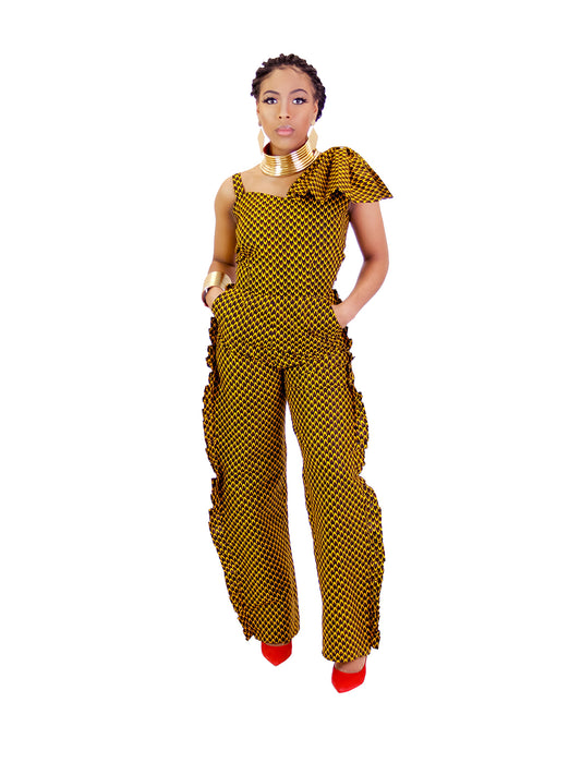 Tomide African print jumpsuit.