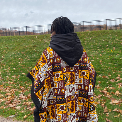 African Winter Print Ponchos Latoya, Lined with Faux Fur.